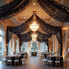 6 Panels Black Ceiling Curtains with Lights for Weddings - 5ftx20ft Wrinkle-Free Tulle Fabric Wedding Arch, alternate view 5