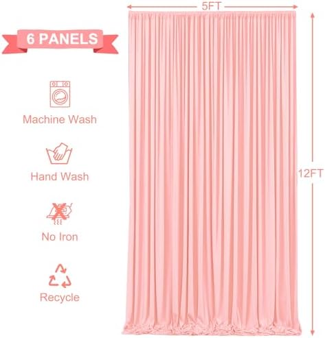 6 Panels Blush Pink Backdrop Curtains for Wedding Party Wrinkle Free Backdrops Curtain Drapes Fabric Decorations, alternate