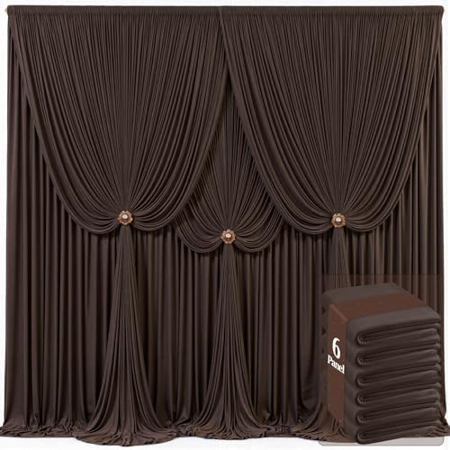 6 Panels Brown Backdrop Curtains for Wedding Party Wrinkle Free Backdrops Curtain Drapes Fabric Decorations