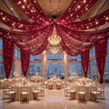 6 Panels Burgundy Ceiling Curtains with Lights for Weddings - 5ftx10ft Wrinkle-Free Tulle Fabric Wedding Arch