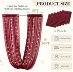 6 Panels Burgundy Ceiling Curtains with Lights for Weddings - 5ftx10ft Wrinkle-Free Tulle Fabric Wedding Arch, alternate view