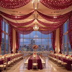 6 Panels Burgundy Ceiling Curtains with Lights for Weddings - 5ftx10ft Wrinkle-Free Tulle Fabric Wedding Arch, alternate view