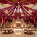 6 Panels Burgundy Ceiling Curtains with Lights for Weddings - 5ftx20ft Wrinkle-Free Tulle Fabric Wedding Arch