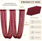 6 Panels Burgundy Ceiling Curtains with Lights for Weddings - 5ftx20ft Wrinkle-Free Tulle Fabric Wedding Arch, alternate view