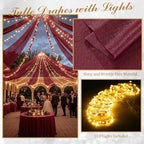 6 Panels Burgundy Ceiling Curtains with Lights for Weddings - 5ftx20ft Wrinkle-Free Tulle Fabric Wedding Arch, alternate view