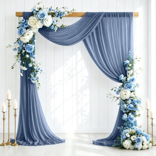6 Panels Dusty Blue Wedding Arch Draping Fabric 29" X 20FT Sheer Chiffon Drapes Bridal Baby Shower Backdrop for