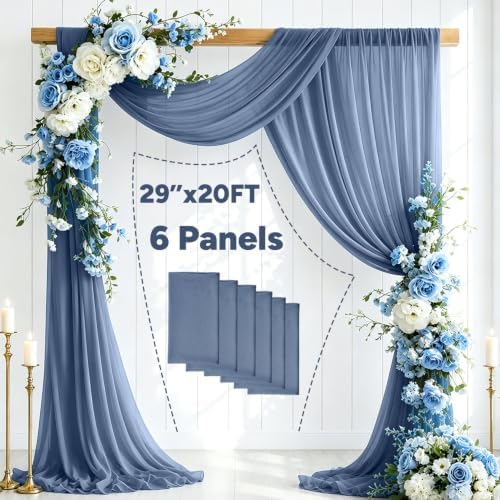 6 Panels Dusty Blue Wedding Arch Draping Fabric 29" X 20FT Sheer Chiffon Drapes Bridal Baby Shower Backdrop for, alternate