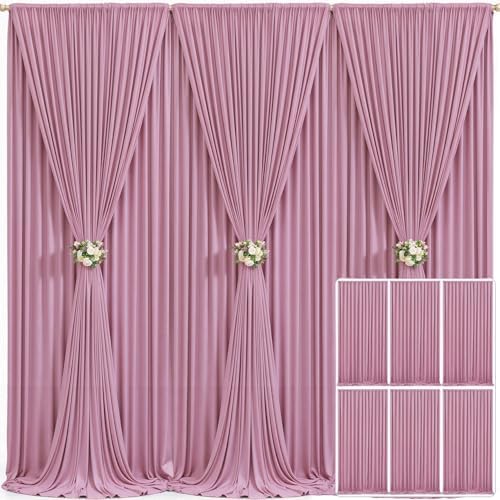 6 Panels Dusty Pink Backdrop Curtain for Parties Wedding Wrinkle Free Pink Photo Curtains Backdrop Drapes Fabric