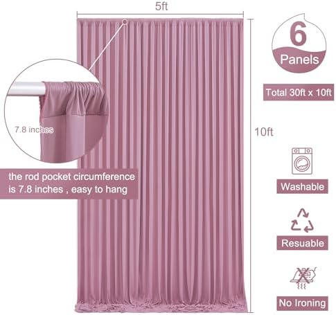 6 Panels Dusty Pink Backdrop Curtain for Parties Wedding Wrinkle Free Pink Photo Curtains Backdrop Drapes Fabric, alternate