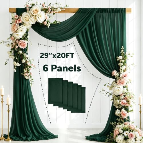 6 Panels Emerald Green Wedding Arch Draping Fabric 29" X 20FT Sheer Chiffon Drapes Bridal Baby Shower Backdrop, alternate