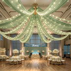6 Panels Green Ceiling Curtains with Lights for Weddings - 5ftx10ft Wrinkle-Free Tulle Fabric Wedding Arch