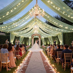 6 Panels Green Ceiling Curtains with Lights for Weddings - 5ftx10ft Wrinkle-Free Tulle Fabric Wedding Arch, alternate view 5