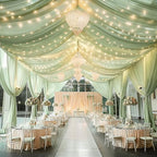 6 Panels Green Ceiling Curtains with Lights for Weddings - 5ftx10ft Wrinkle-Free Tulle Fabric Wedding Arch, alternate view 6