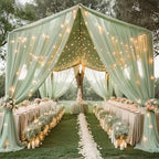 6 Panels Green Ceiling Curtains with Lights for Weddings - 5ftx10ft Wrinkle-Free Tulle Fabric Wedding Arch, alternate view 7