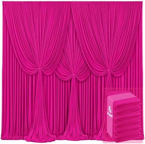 6 Panels Hot Pink Backdrop Curtains for Wedding Party Wrinkle Free Backdrops Curtain Drapes Fabric Decorations