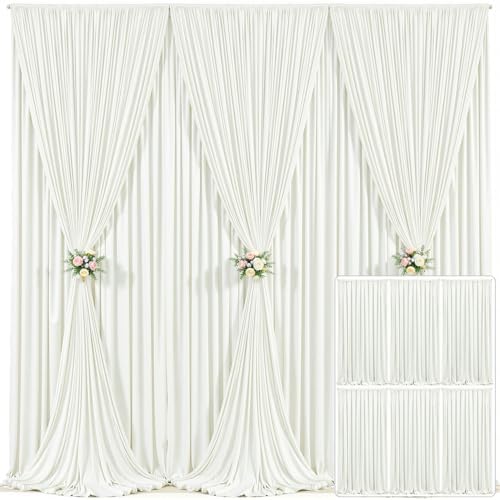 6 Panels Ivory Backdrop Curtain for Wedding Parties Wrinkle Free Ivory Photo Curtains Backdrop Drapes Fabric