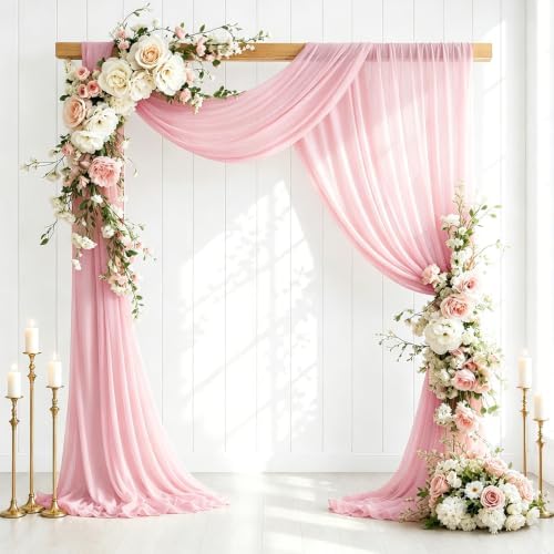 6 Panels Light Pink Wedding Arch Draping Fabric 29" X 20FT Sheer Chiffon Drapes Bridal Baby Shower Backdrop for