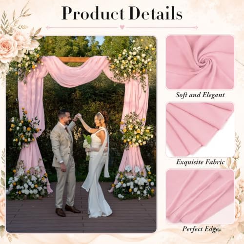 6 Panels Light Pink Wedding Arch Draping Fabric 29" X 20FT Sheer Chiffon Drapes Bridal Baby Shower Backdrop for, alternate