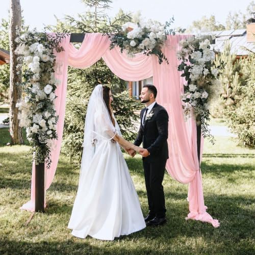6 Panels Light Pink Wedding Arch Draping Fabric 29" X 20FT Sheer Chiffon Drapes Bridal Baby Shower Backdrop for, alternate