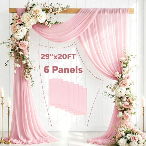 6 Panels Light Pink Wedding Arch Draping Fabric 29" X 20FT Sheer Chiffon Drapes Bridal Baby Shower Backdrop for, alternate