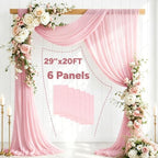 6 Panels Light Pink Wedding Arch Draping Fabric 29" X 20FT Sheer Chiffon Drapes Bridal Baby Shower Backdrop for, alternate