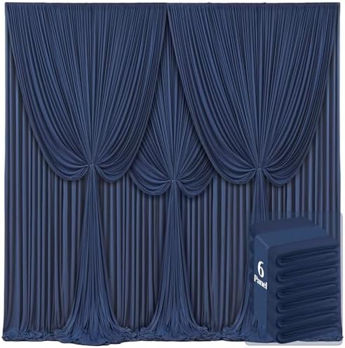 6 Panels Navy Blue Backdrop Curtains for Wedding Party Wrinkle Free Backdrops Curtain Drapes Fabric Decorations