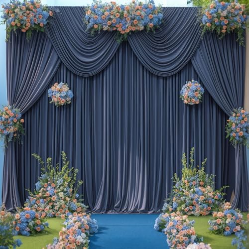 6 Panels Navy Blue Backdrop Curtains for Wedding Party Wrinkle Free Backdrops Curtain Drapes Fabric Decorations, alternate