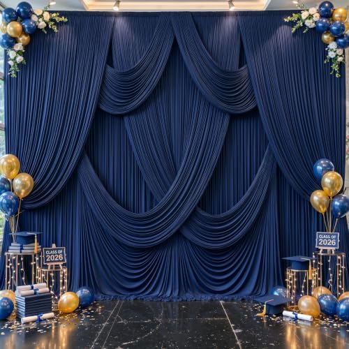 6 Panels Navy Blue Backdrop Curtains for Wedding Party Wrinkle Free Backdrops Curtain Drapes Fabric Decorations, alternate
