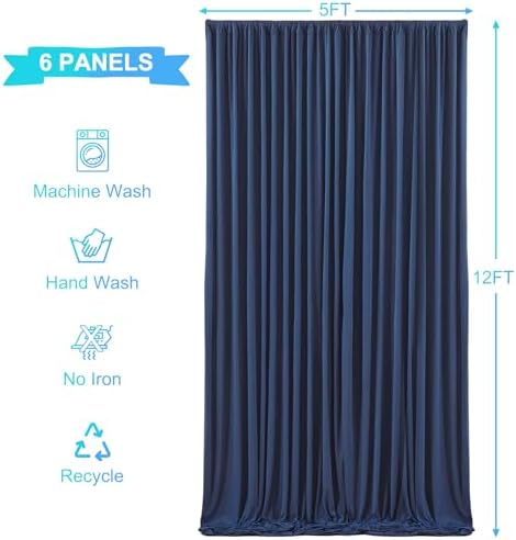 6 Panels Navy Blue Backdrop Curtains for Wedding Party Wrinkle Free Backdrops Curtain Drapes Fabric Decorations, alternate