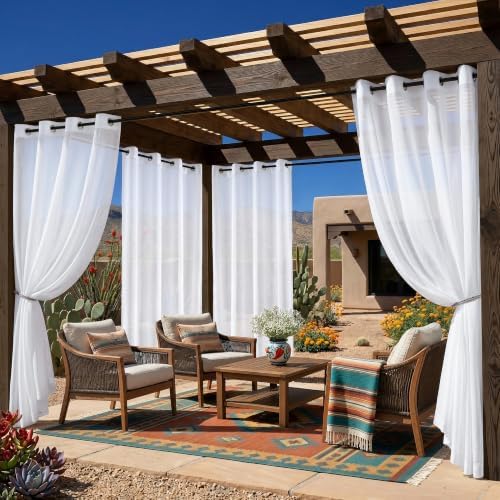 6 Panels Outdoor Sheer Curtains for Patio Waterproof with Grommet
