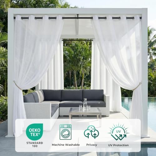 6 Panels Outdoor Sheer Curtains for Patio Waterproof with Grommet, alternate view 2