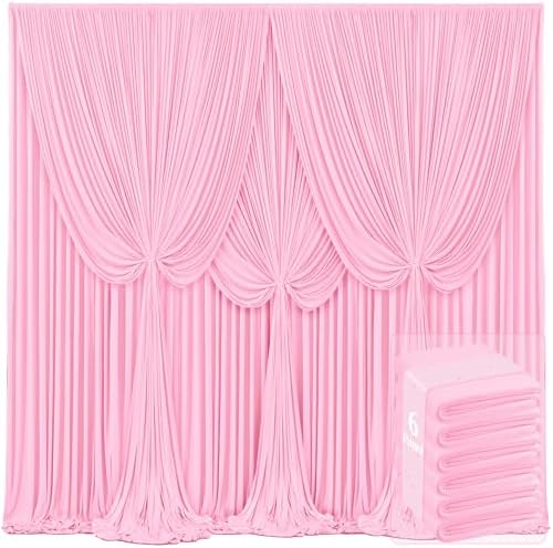 6 Panels Pink Backdrop Curtains for Wedding Party Wrinkle Free Backdrops Curtain Drapes Fabric Decorations Photo