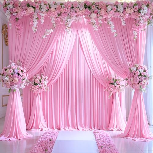 6 Panels Pink Backdrop Curtains for Wedding Party Wrinkle Free Backdrops Curtain Drapes Fabric Decorations Photo, alternate