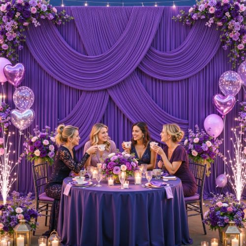 6 Panels Purple Backdrop Curtains for Wedding Party Wrinkle Free Backdrops Curtain Drapes Fabric Decorations, alternate view