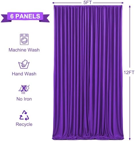6 Panels Purple Backdrop Curtains for Wedding Party Wrinkle Free Backdrops Curtain Drapes Fabric Decorations, alternate view