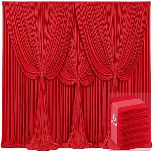 6 Panels Red Backdrop Curtains for Wedding Party Wrinkle Free Backdrops Curtain Drapes Fabric Decorations Photo