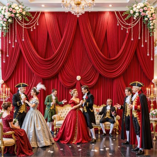 6 Panels Red Backdrop Curtains for Wedding Party Wrinkle Free Backdrops Curtain Drapes Fabric Decorations Photo, alternate