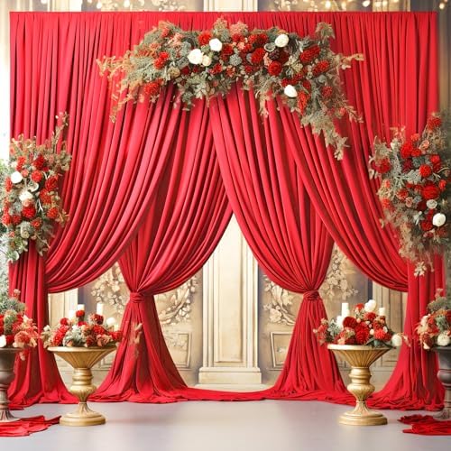 6 Panels Red Backdrop Curtains for Wedding Party Wrinkle Free Backdrops Curtain Drapes Fabric Decorations Photo, alternate