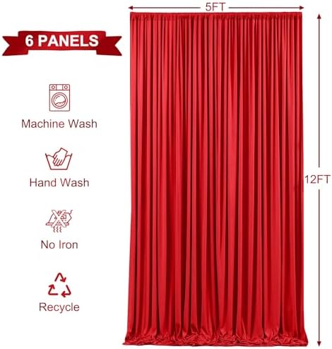 6 Panels Red Backdrop Curtains for Wedding Party Wrinkle Free Backdrops Curtain Drapes Fabric Decorations Photo, alternate