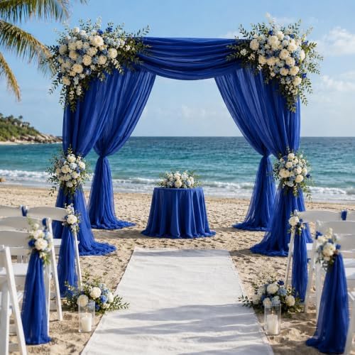 6 Panels Royal Blue Wedding Arch Draping Fabric 29" X 20FT Sheer Chiffon Drapes Bridal Baby Shower Backdrop for, alternate