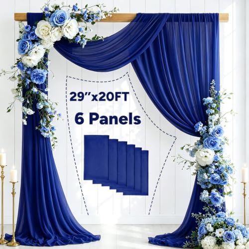 6 Panels Royal Blue Wedding Arch Draping Fabric 29" X 20FT Sheer Chiffon Drapes Bridal Baby Shower Backdrop for, alternate