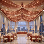 6 Panels Terracotta Ceiling Curtains with Lights for Weddings - 5ftx10ft Wrinkle-Free Tulle Fabric Wedding Arch