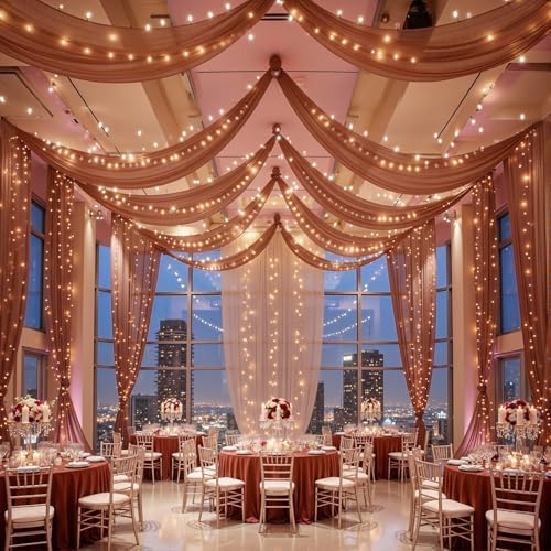 6 Panels Terracotta Ceiling Curtains with Lights for Weddings - 5ftx10ft Wrinkle-Free Tulle Fabric Wedding Arch, alternate