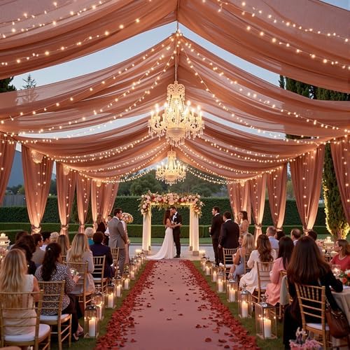 6 Panels Terracotta Ceiling Curtains with Lights for Weddings - 5ftx20ft Wrinkle-Free Tulle Fabric Wedding Arch, alternate