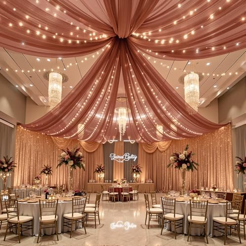 6 Panels Terracotta Ceiling Curtains with Lights for Weddings - 5ftx20ft Wrinkle-Free Tulle Fabric Wedding Arch, alternate