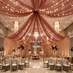 6 Panels Terracotta Ceiling Curtains with Lights for Weddings - 5ftx20ft Wrinkle-Free Tulle Fabric Wedding Arch, alternate