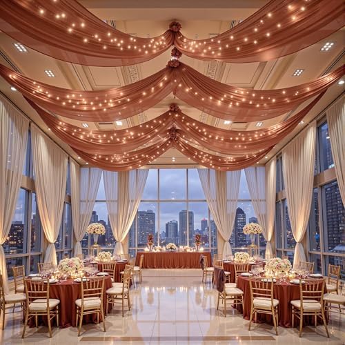 6 Panels Terracotta Ceiling Curtains with Lights for Weddings - 5ftx20ft Wrinkle-Free Tulle Fabric Wedding Arch, alternate