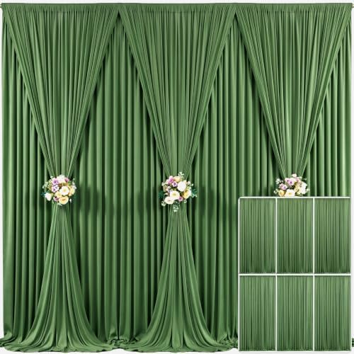 6 Panels Valley Green Backdrop Curtain for Parties Wrinkle Free Dark Green Photo Curtains Backdrop Drapes Fabric