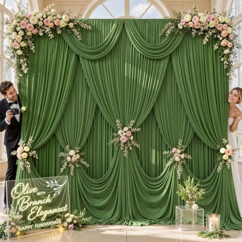 6 Panels Valley Green Backdrop Curtain for Parties Wrinkle Free Dark Green Photo Curtains Backdrop Drapes Fabric, alternate