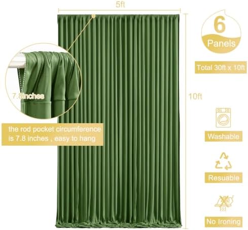 6 Panels Valley Green Backdrop Curtain for Parties Wrinkle Free Dark Green Photo Curtains Backdrop Drapes Fabric, alternate